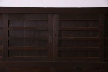 アンティーク家具　明治期　五尺　横桟四枚引き戸　収納箪笥ローボード(水屋箪笥、テレビ台、キャビネット、収納棚)