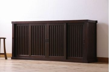 アンティーク家具　明治期　六尺　縦桟四枚引き戸　収納箪笥サイドボード(水屋箪笥)(2)