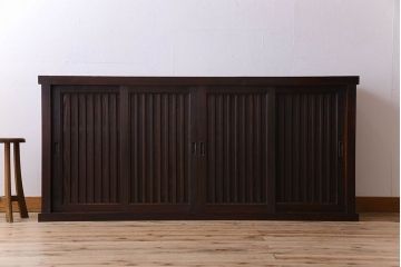 アンティーク家具　明治期　六尺　縦桟四枚引き戸　収納箪笥サイドボード(水屋箪笥)(2)