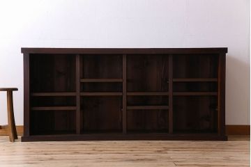 アンティーク家具　明治期　六尺　縦桟四枚引き戸　収納箪笥サイドボード(水屋箪笥)(2)