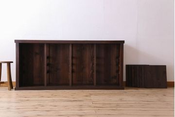 アンティーク家具　明治期　六尺　縦桟四枚引き戸　収納箪笥サイドボード(水屋箪笥)(2)