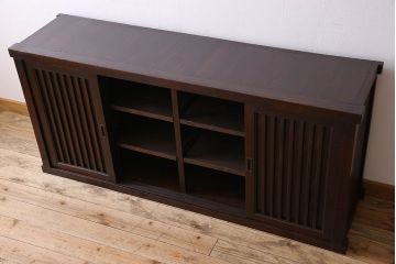 アンティーク家具　明治期　六尺　縦桟四枚引き戸　収納箪笥サイドボード(水屋箪笥)(2)