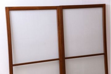 アンティーク　レトロな古い木味の銀モールガラス入り引き戸2枚セット(窓)(2)