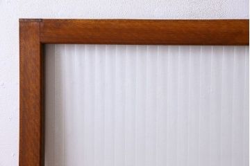 アンティーク　レトロな古い木味の銀モールガラス入り引き戸2枚セット(窓)(2)