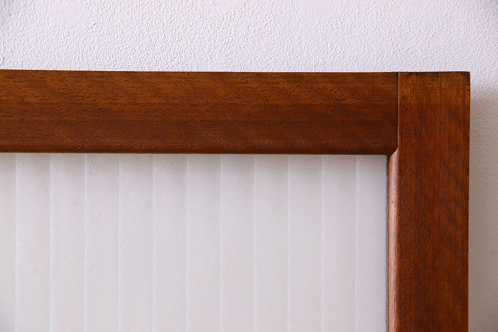 アンティーク　レトロな古い木味の銀モールガラス入り引き戸2枚セット(窓)(2)