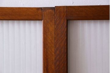 アンティーク　レトロな古い木味の銀モールガラス入り引き戸2枚セット(窓)(2)