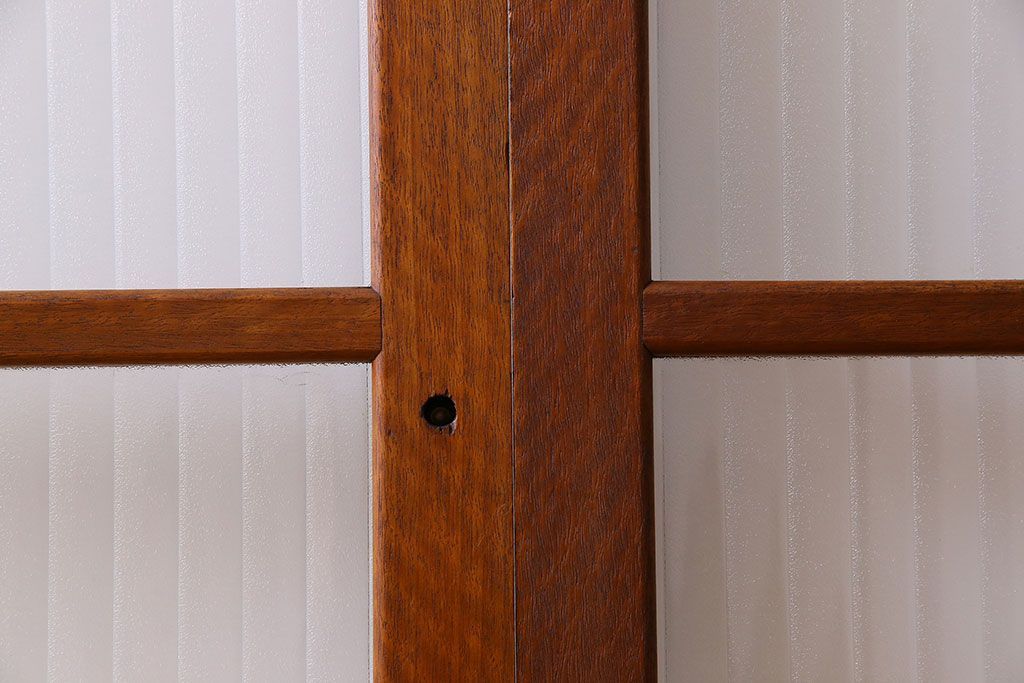 アンティーク　レトロな古い木味の銀モールガラス入り引き戸2枚セット(窓)(2)