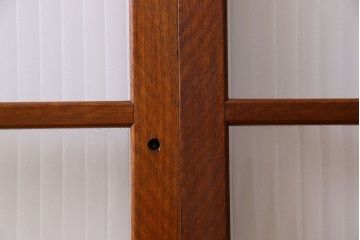 アンティーク　レトロな古い木味の銀モールガラス入り引き戸2枚セット(窓)(2)