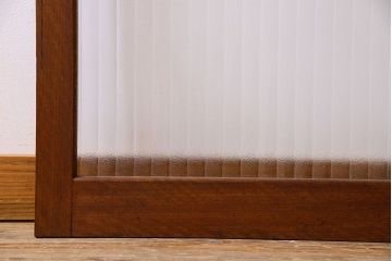 アンティーク　レトロな古い木味の銀モールガラス入り引き戸2枚セット(窓)(2)