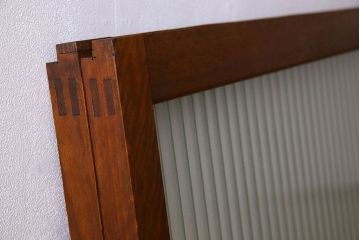 アンティーク　レトロな古い木味の銀モールガラス入り引き戸2枚セット(窓)(2)