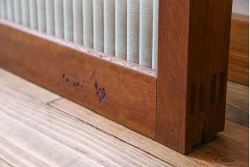 アンティーク　レトロな古い木味の銀モールガラス入り引き戸2枚セット(窓)(2)