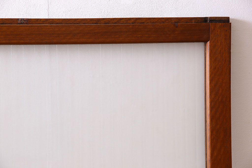 アンティーク　レトロな古い木味の銀モールガラス入り引き戸2枚セット(窓)(2)