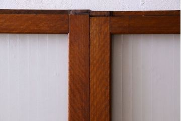 アンティーク　レトロな古い木味の銀モールガラス入り引き戸2枚セット(窓)(2)