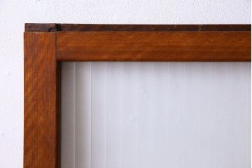 アンティーク　レトロな古い木味の銀モールガラス入り引き戸2枚セット(窓)(2)