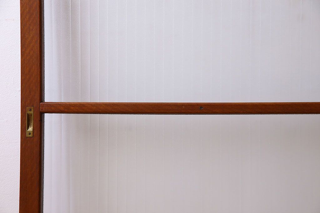 アンティーク　レトロな古い木味の銀モールガラス入り引き戸2枚セット(窓)(2)