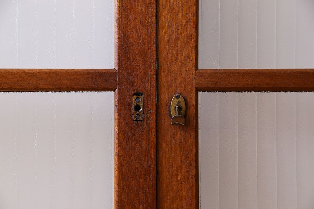 アンティーク　レトロな古い木味の銀モールガラス入り引き戸2枚セット(窓)(2)