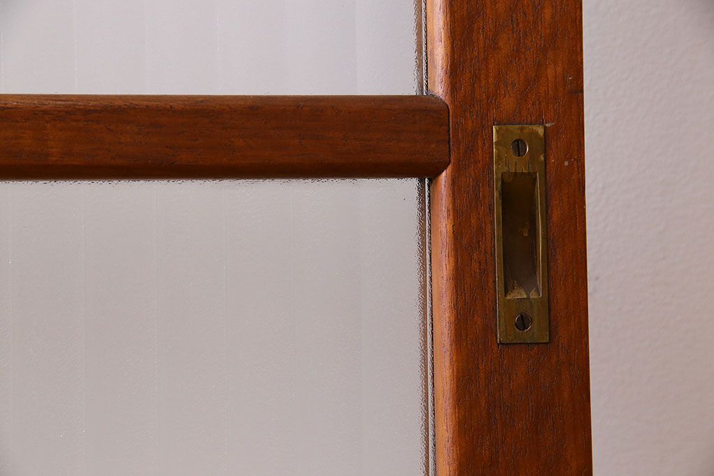 アンティーク　レトロな古い木味の銀モールガラス入り引き戸2枚セット(窓)(2)