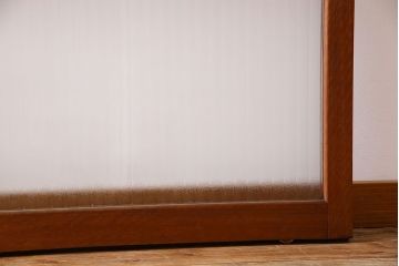 アンティーク　レトロな古い木味の銀モールガラス入り引き戸2枚セット(窓)(2)