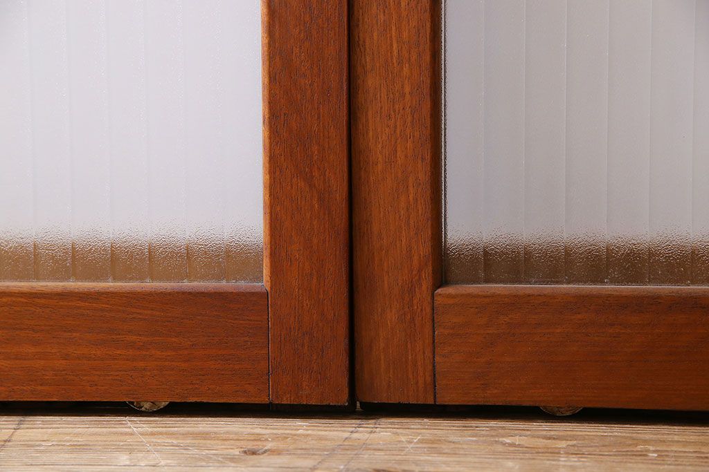 アンティーク　レトロな古い木味の銀モールガラス入り引き戸2枚セット(窓)(2)