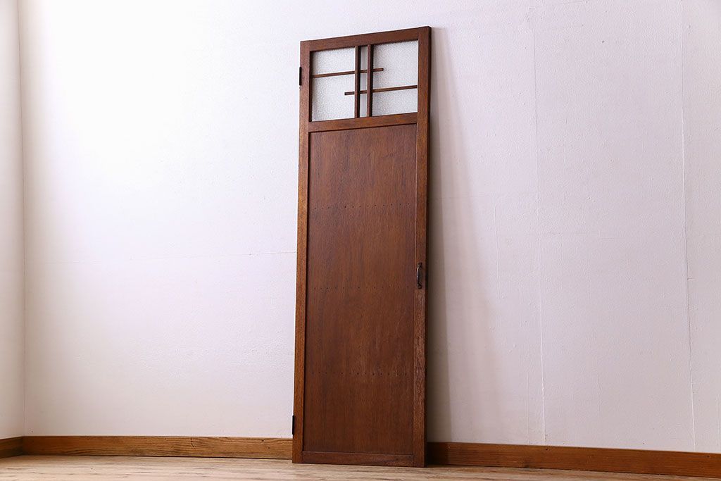 ダイヤ・銀モールガラス入り!昭和レトロな木製アンティークドア(扉)