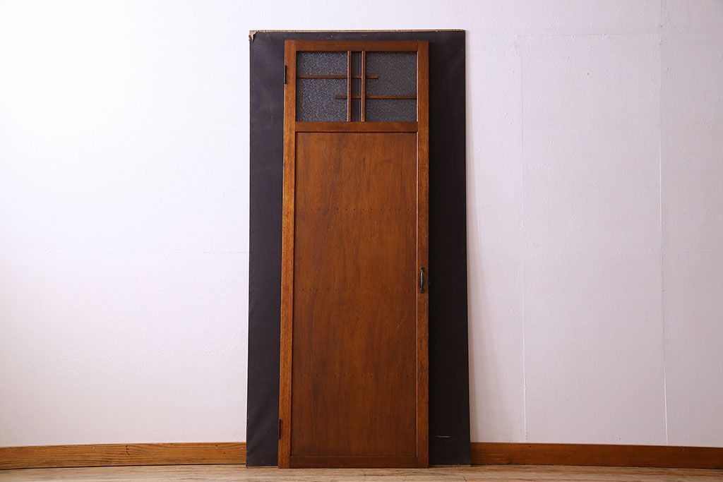 ダイヤ・銀モールガラス入り!昭和レトロな木製アンティークドア(扉)