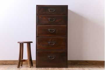 アンティーク家具　前面欅材　大正期　古い木の上質な縦型引き出し　アンティーク