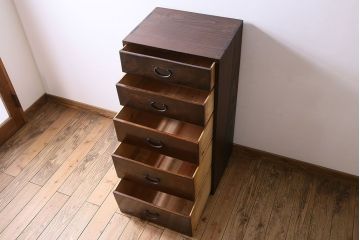 アンティーク家具　前面欅材　大正期　古い木の上質な縦型引き出し　アンティーク
