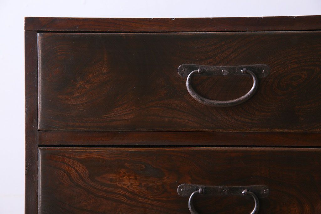 アンティーク家具　前面欅材　大正期　古い木の上質な縦型引き出し　アンティーク