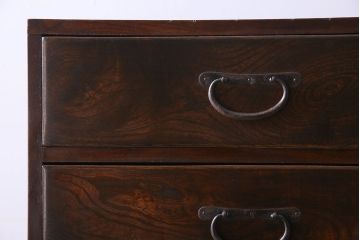アンティーク家具　前面欅材　大正期　古い木の上質な縦型引き出し　アンティーク
