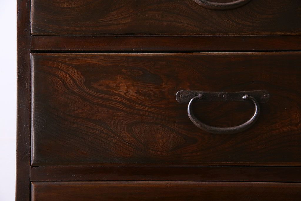 アンティーク家具　前面欅材　大正期　古い木の上質な縦型引き出し　アンティーク