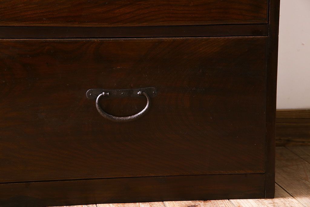アンティーク家具　前面欅材　大正期　古い木の上質な縦型引き出し　アンティーク