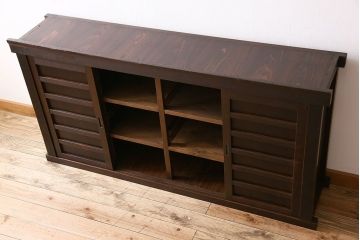 アンティーク家具　古民具・骨董　五尺　四枚引き戸の収納箪笥ローボード(水屋箪笥)(2)