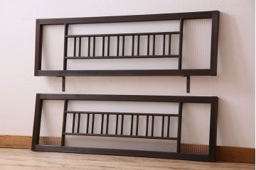 昭和レトロ　モールガラス・すりガラス入り!古い木製の明り取り2枚セット