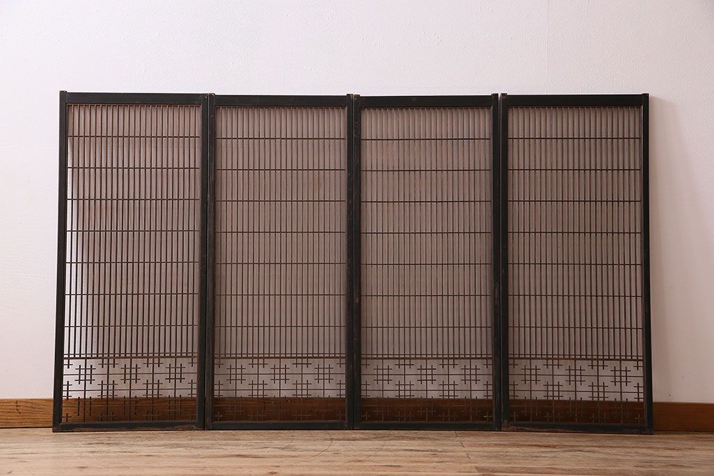 和製アンティーク　レトロデザイン　古い木の書院戸4枚セット