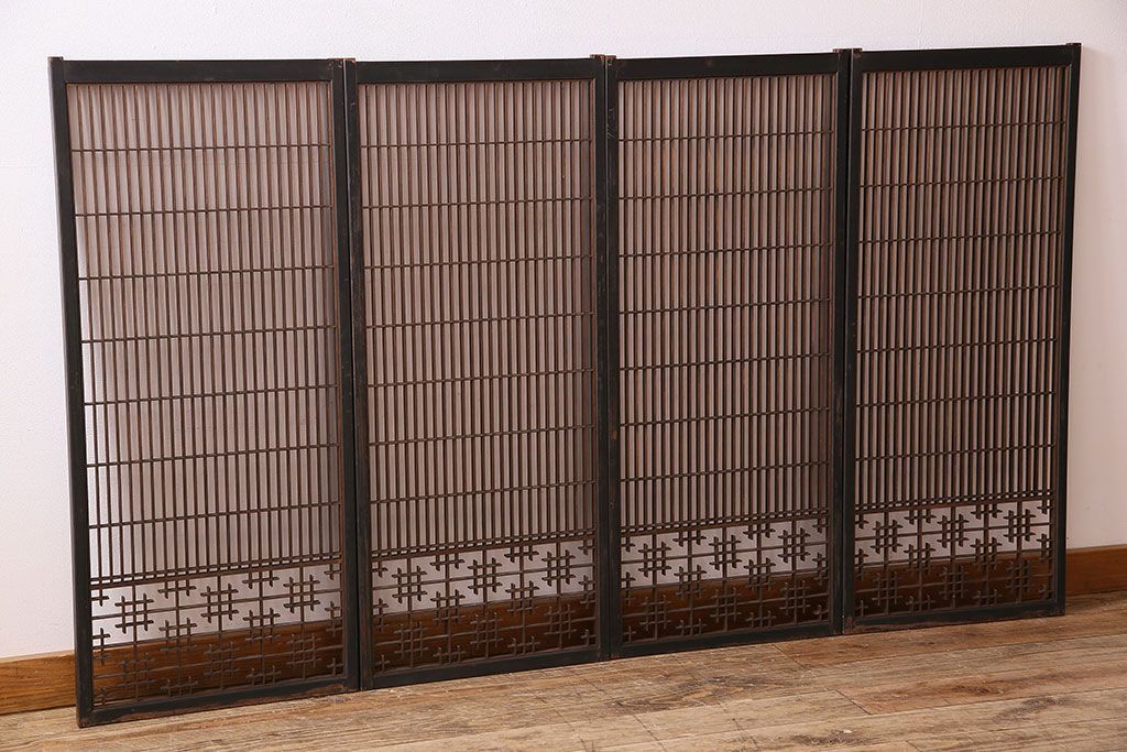 和製アンティーク　レトロデザイン　古い木の書院戸4枚セット