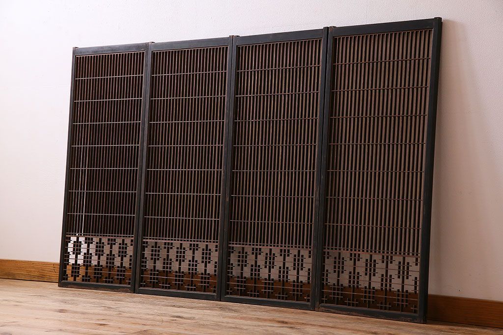 和製アンティーク　レトロデザイン　古い木の書院戸4枚セット