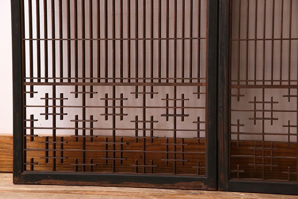 和製アンティーク　レトロデザイン　古い木の書院戸4枚セット