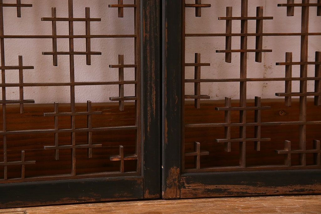 和製アンティーク　レトロデザイン　古い木の書院戸4枚セット