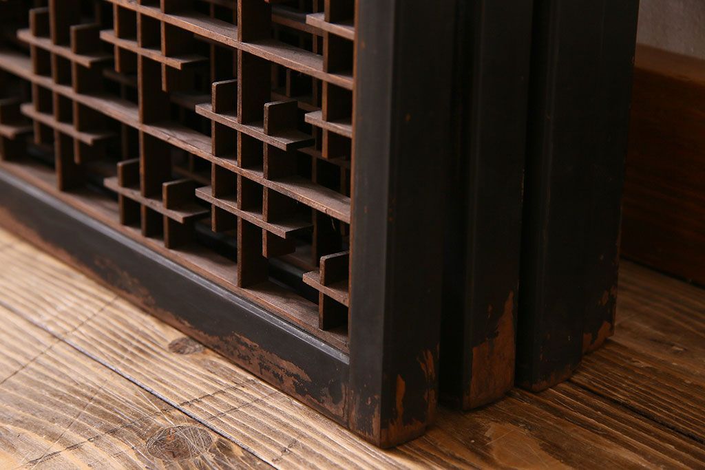 和製アンティーク　レトロデザイン　古い木の書院戸4枚セット