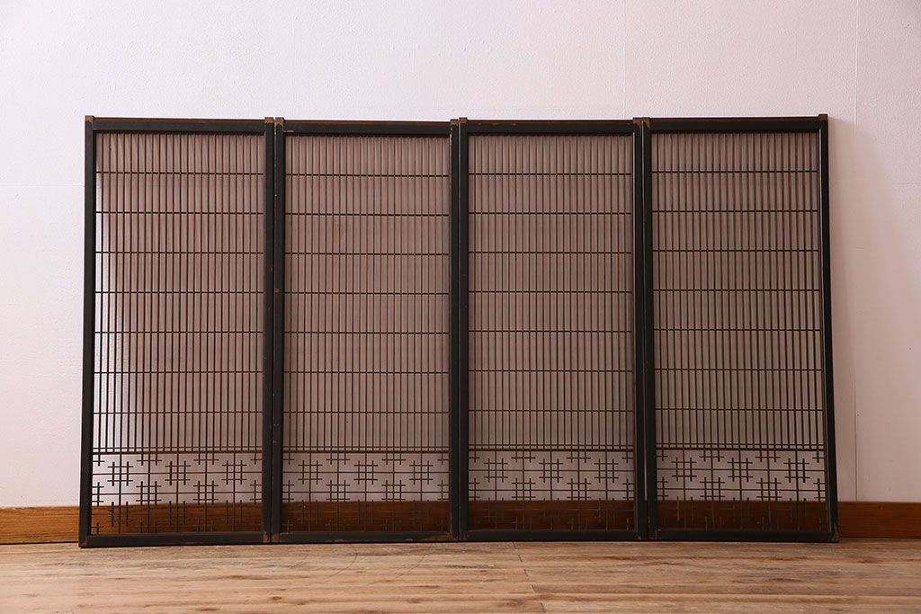 和製アンティーク　レトロデザイン　古い木の書院戸4枚セット