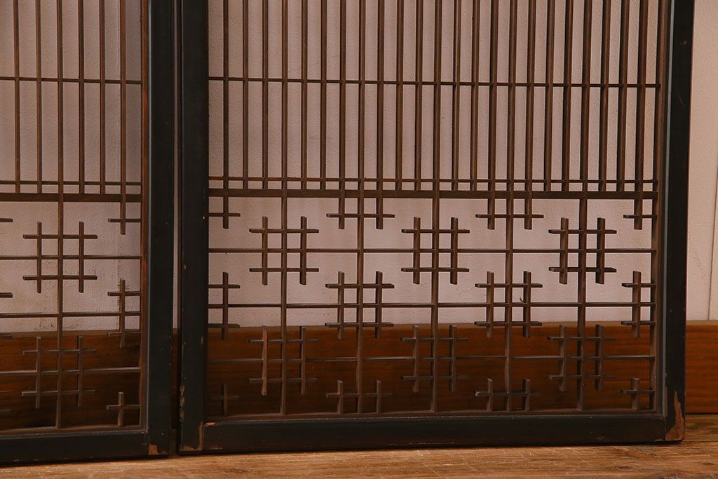 和製アンティーク　レトロデザイン　古い木の書院戸4枚セット