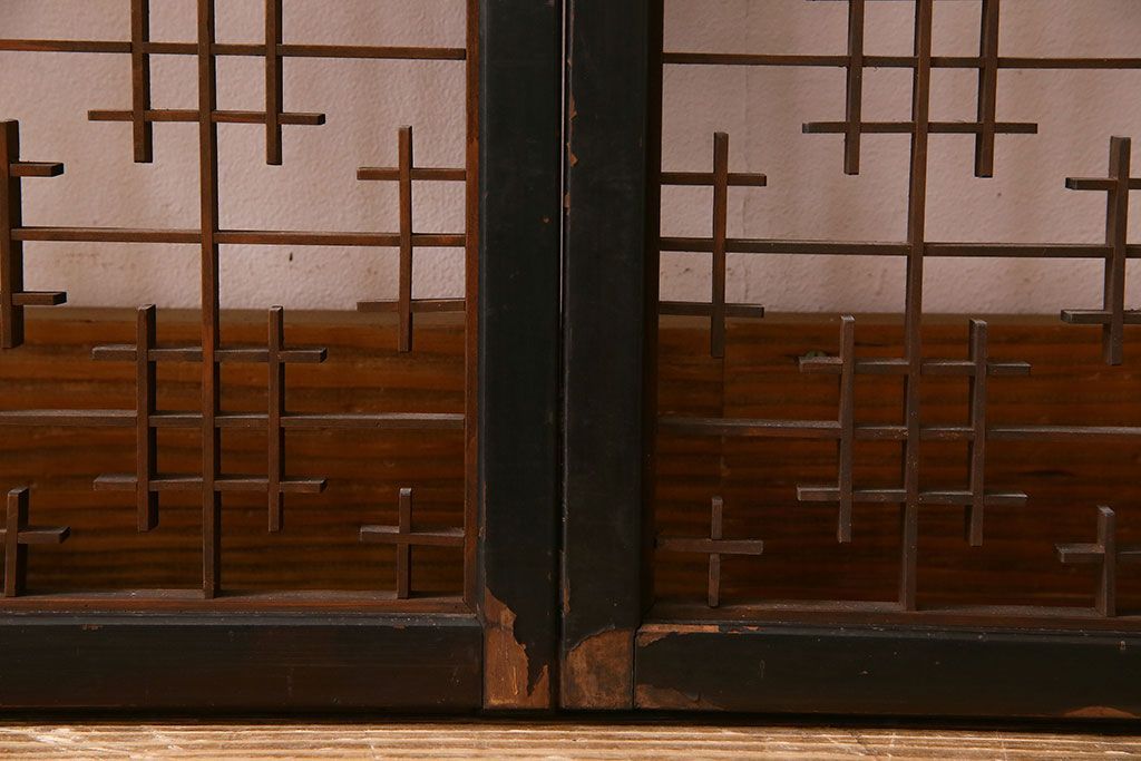 和製アンティーク　レトロデザイン　古い木の書院戸4枚セット