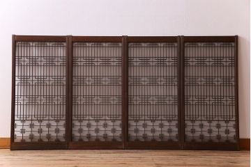 すりガラス入り!組子が美しい和モダンなアンティーク書院戸4枚セット(書院障子)