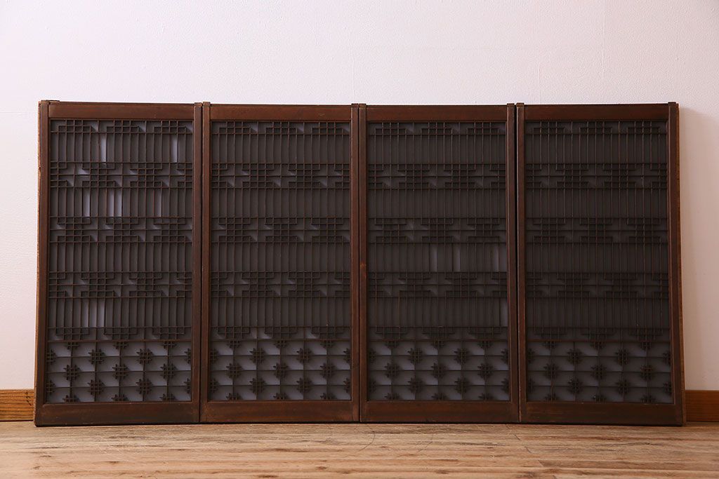 すりガラス入り!組子が美しい和モダンなアンティーク書院戸4枚セット(書院障子)