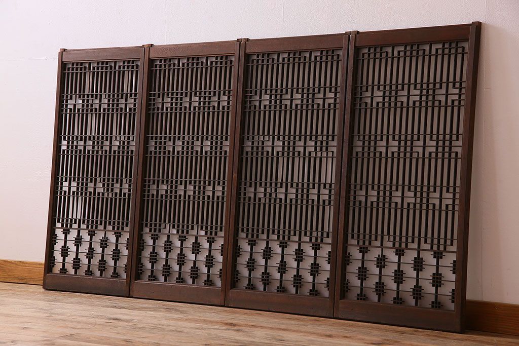 すりガラス入り!組子が美しい和モダンなアンティーク書院戸4枚セット(書院障子)