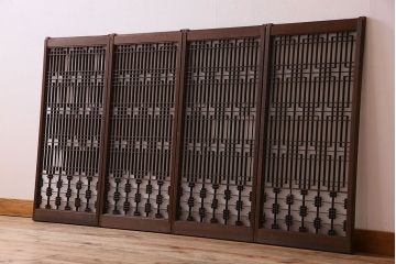 すりガラス入り!組子が美しい和モダンなアンティーク書院戸4枚セット(書院障子)