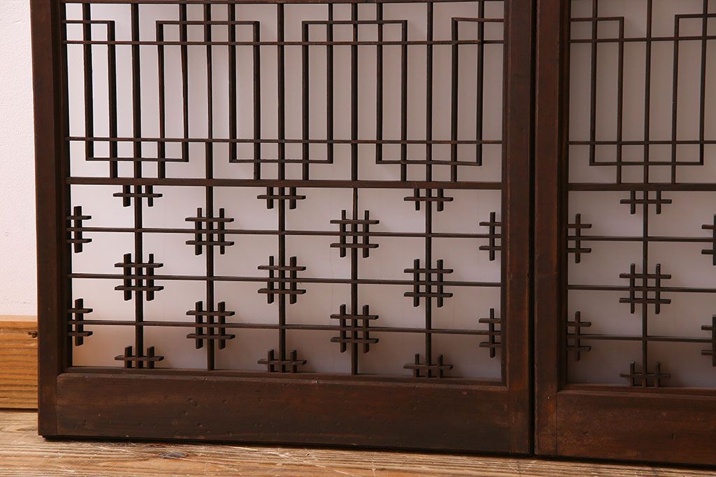 すりガラス入り!組子が美しい和モダンなアンティーク書院戸4枚セット(書院障子)