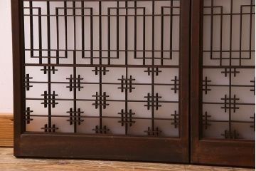 すりガラス入り!組子が美しい和モダンなアンティーク書院戸4枚セット(書院障子)