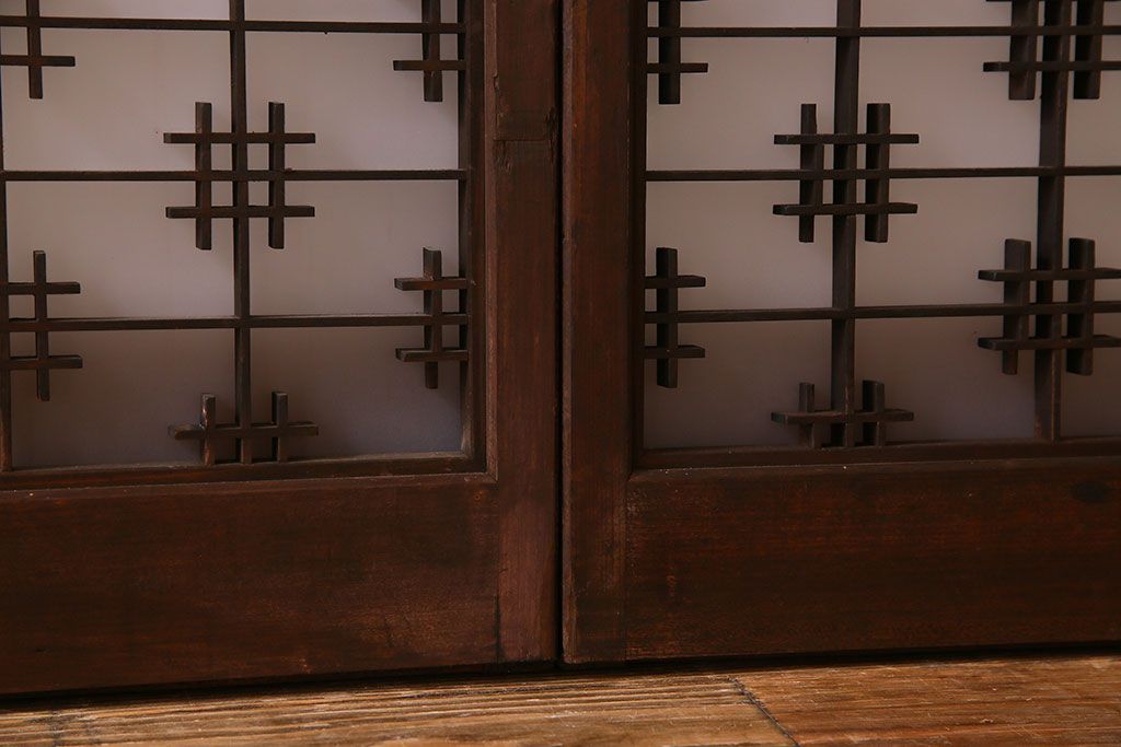 すりガラス入り!組子が美しい和モダンなアンティーク書院戸4枚セット(書院障子)