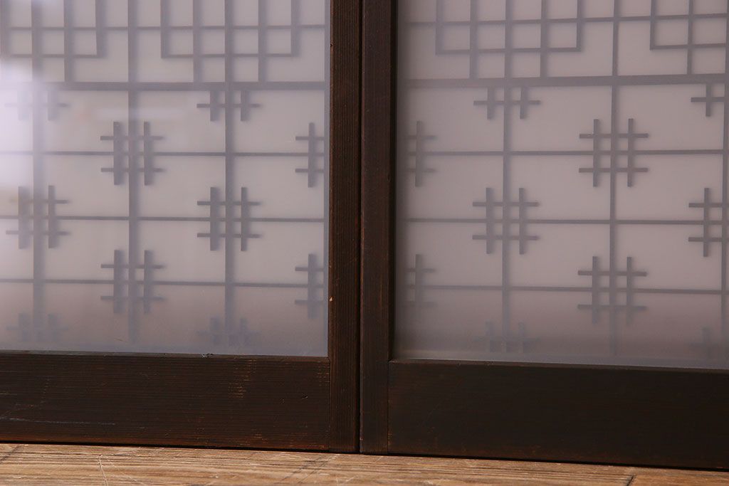 すりガラス入り!組子が美しい和モダンなアンティーク書院戸4枚セット(書院障子)